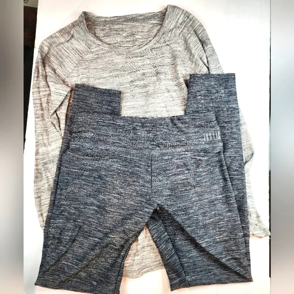 Justice 2 Piece Set Grey Long Sleeve Top & Leggings . C1. Girls Size 12